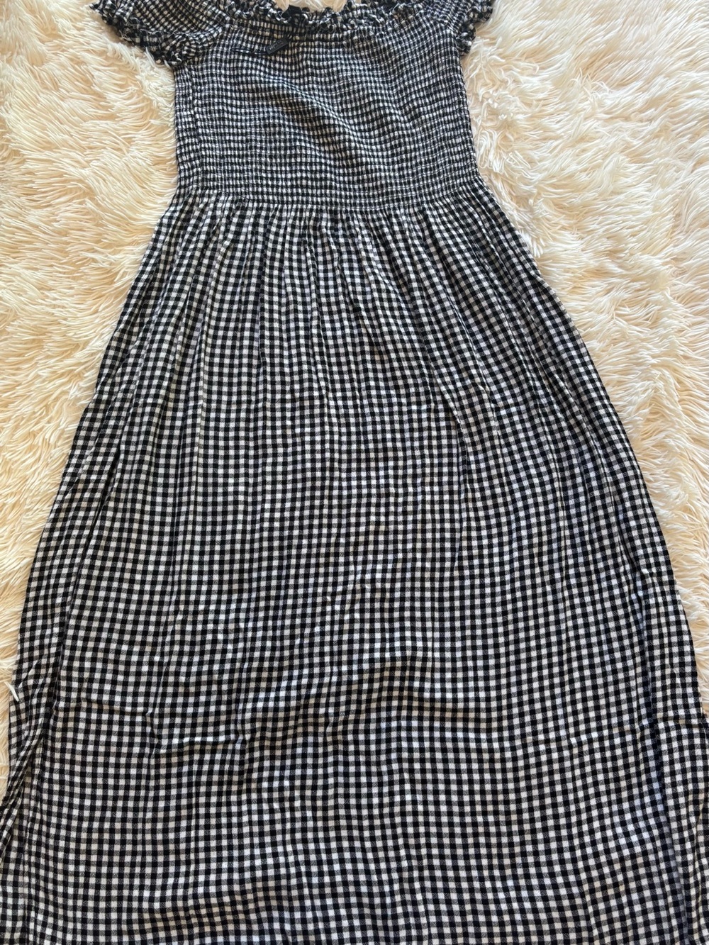 Bardot Black and White Gingham Off-Shoulder Midi Dress